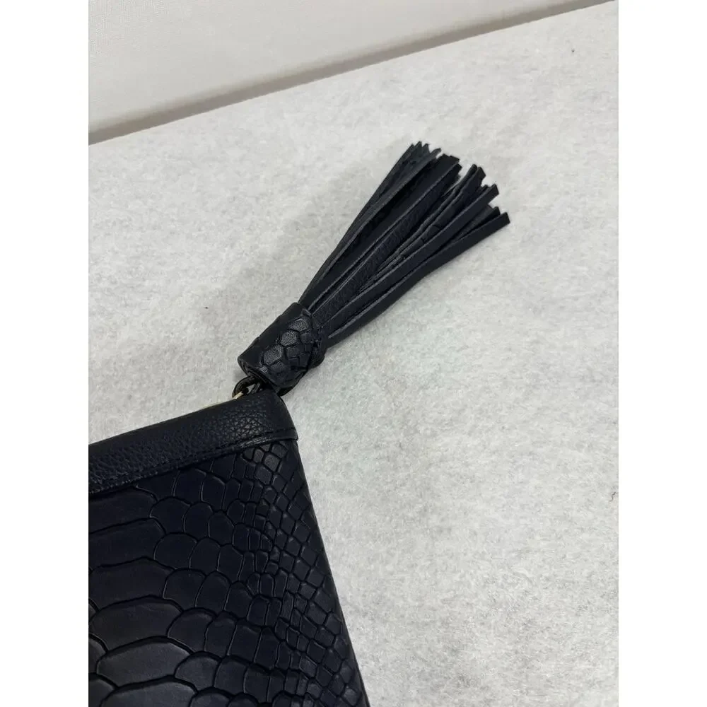 GiGi New York Navy Blue Foldover Clutch Vegan Leather Snake Print Zipper NoStrap - Picture 4 of 11